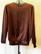 Burberry Sweater Mens sz Small Pure Lambswool Italy Brown Crew Neck Brown