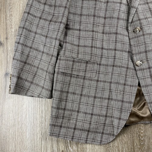 CORNELIANI Men's 46 Beige Linen Sport Coat Windowpane Check Italian Blazer Flax - Picture 4 of 24