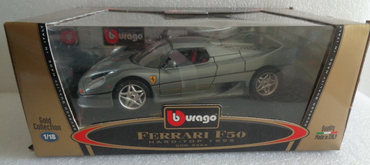 NEW BbURAGO 1995 SILVER FERRARI F50 HARD-TOP 1:18 SCALE GOLD