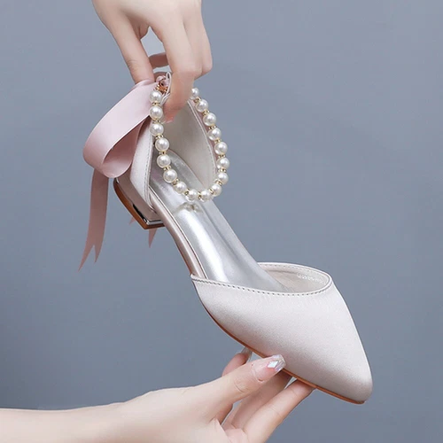 Braut Hochzeit Flach Schuhe Perlen Spitz Sandalen Bequeme Damen Party Schuhe Neu - Bild 30 von 32