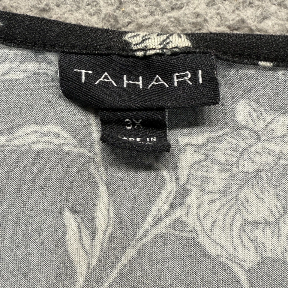 Top de mujer Tahari negro blanco estampado floral manga corta túnica encaje ribete plus 3X Foto 2 de 4