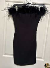 Windsor Little Black Dress Womens Size S Feather Busy Fitted Evening Party  NEW