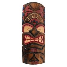 Hand-Carved Tiki Masks 12" Polynesian Wooden Wall Decor, Island Hanging Mask