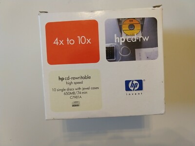 HP CD-RW C7981A 650MB 74min 4x to 10x Compact Disk LOT OF 10 new and sealed