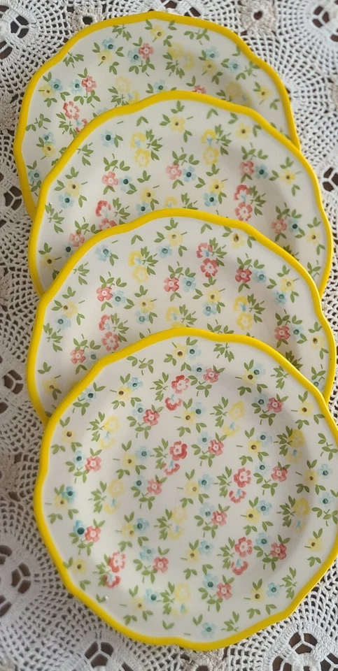 四 (4) 先锋女人 ~ 黄色永恒花卉 ~ 石器 ~ 8.5 英寸沙拉盘 — 第 2/4 张图片