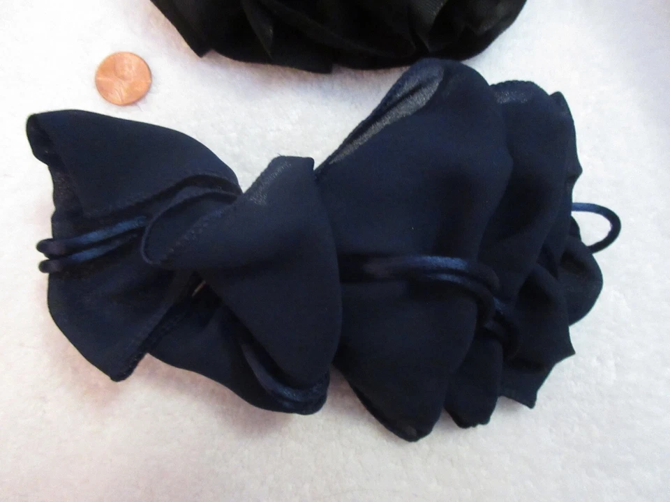 Lot of 2 Large Bow Barrette Hair Clip Made in France Dark Blue & Black Silk New - Image 3 of 4