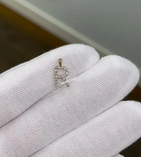 Custom Small "R" Letter Pendant For Ladies Natural Diamond 10k Real Yellow Gold - Image 4 of 4