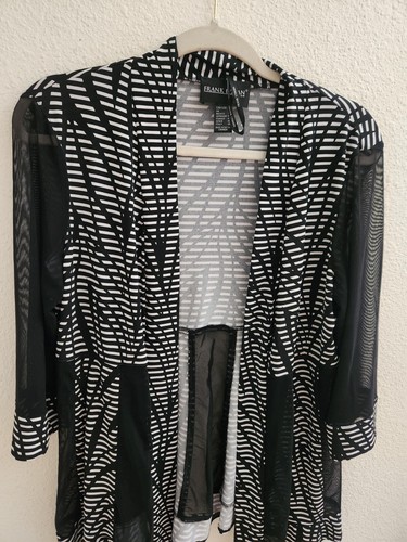 Frank Lyman Women's Black & White Abstract Open 3/4 Sleeve Stretch Cardigan 14 - Picture 3 of 11