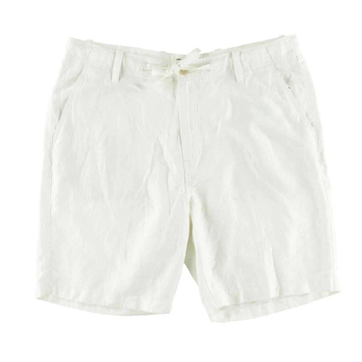 Nautica Shorts Modern Fit Bright White Linen Blend Drawstring Size 36 NEW Mens