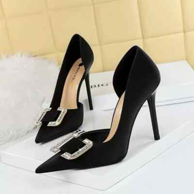 Pumps Schuhe Schmuckstück Frau Absatz 10.5 CM Schwarz Strass Leder Kunst 72054