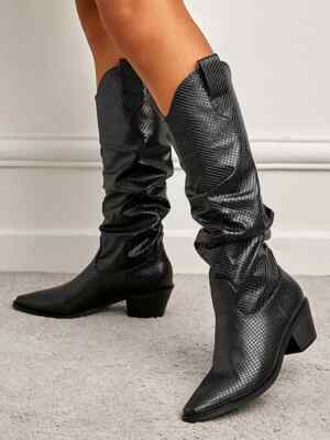 Stiefel Up Knie Frau Absatz Eckig Leder Kunststoff 5 CM Schwarz CZ320