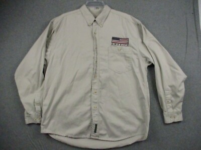 Camp David Shirt XL Button Down Khaki  Patriotic USA Flag Vintage