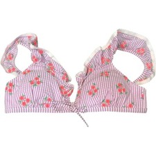 J. Crew Tie-front ruffle bikini top purple floral embroidered seersucker Large