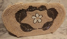 Vntg Flapper Victorian Seed Pearl Bead Beaded Evening Purse Clutch Bag w/ Flower
