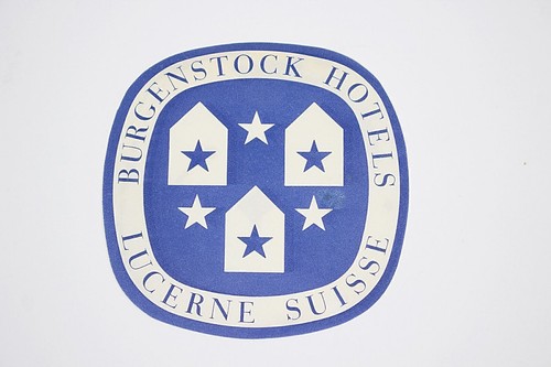 1950s Luggage Label BURGENSTOCK HOTELS Lucerne Suisse Travel Design Original
