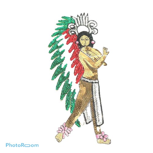 Handmade Sequin Native Indian Headdress Applique Bead Patch Sew On 18.5" - Picture 10 of 11