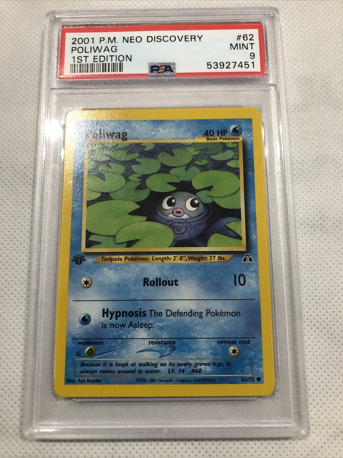 2001 Pokemon Neo Discovery 1st Edition Poliwag 62/75 PSA 9 Mint