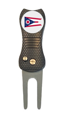 Ohio State Flag Golf Ball Marker + Premium Switchblade Divot Tool