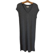 Madewell Gray Vneck Muscle Midi Dress Cap Sleeve Womens Small Stretch Summer