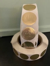 Roll (1)1000 Hallmark Embossed Gold Foil Seals 1" Gold Crown Stickers FREE SHIP