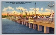 St. Petersburg Florida Municipal Pier Fishing FL Linen Postcard
