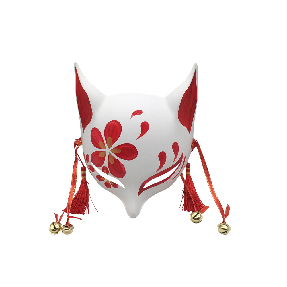 Half Face Hand Painted Kitsune Fox Mask for Costume Comic