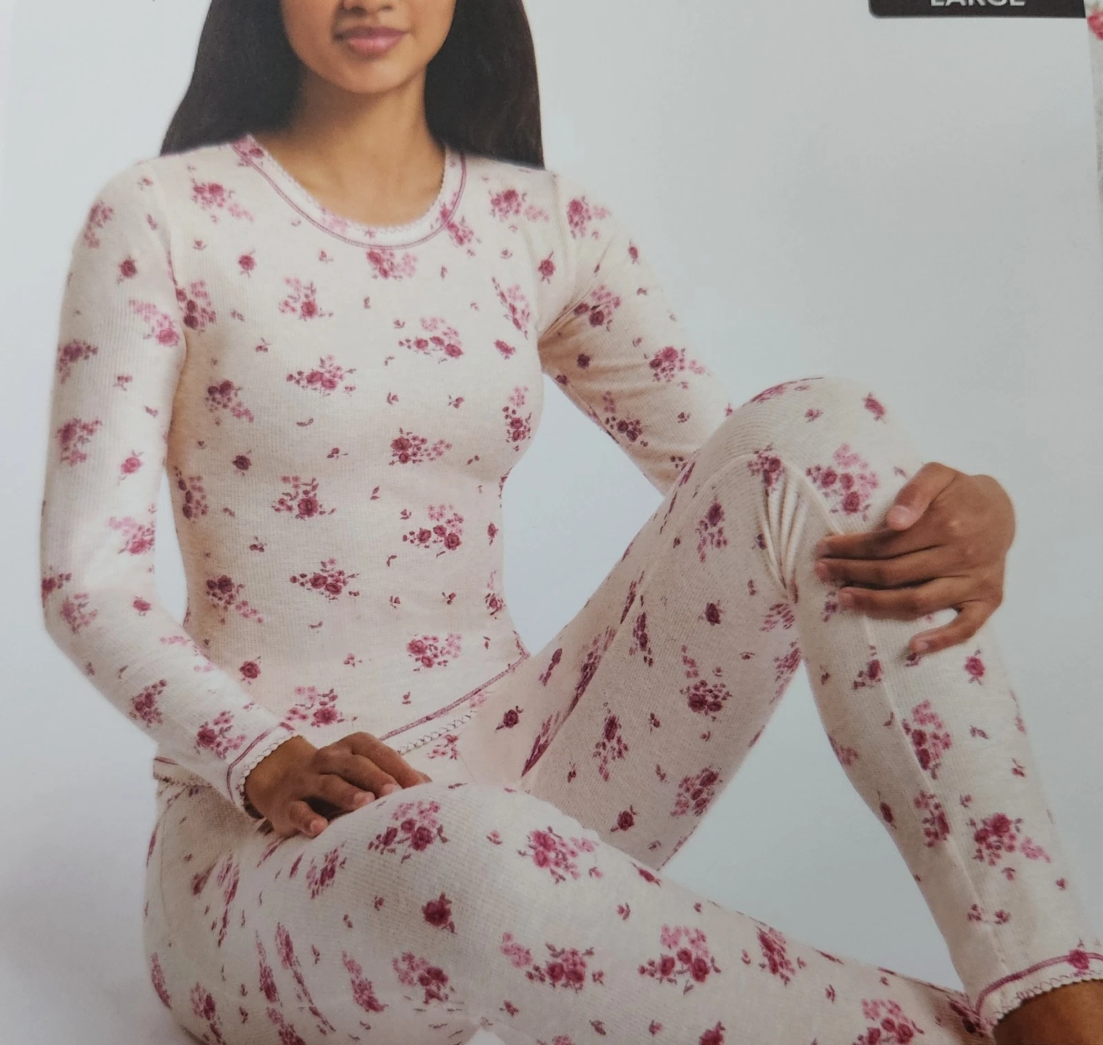 NEW LAURA ASHLEY LARGE FLORAL BASE LAYER 2-PC TOP & PANT SET
