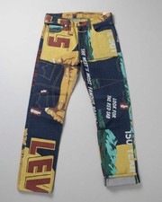 Pantalones de mezclilla para hombre Levi's 501 ajuste original 150 aniversario estampado de pancarta 00501-3424