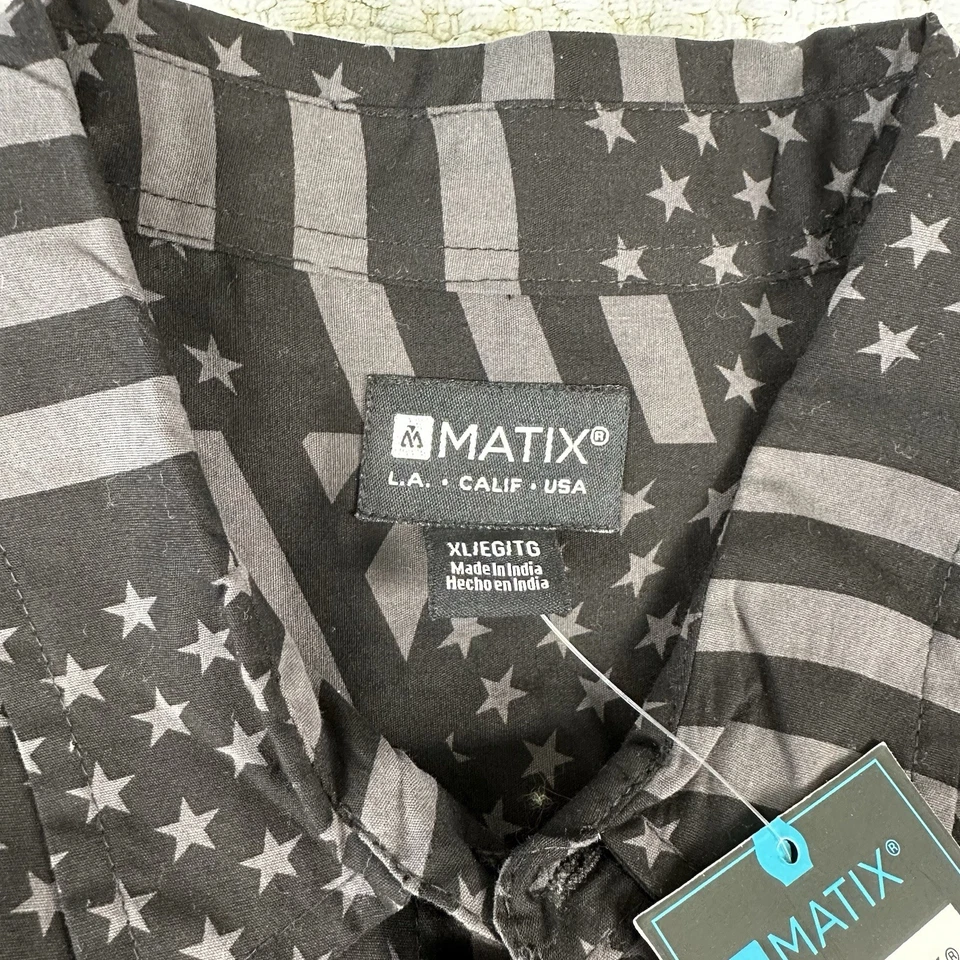 Matix Men's XL Black Gray American Flag Button Up Short Sleeve Shirt NWT - Image 3 of 4