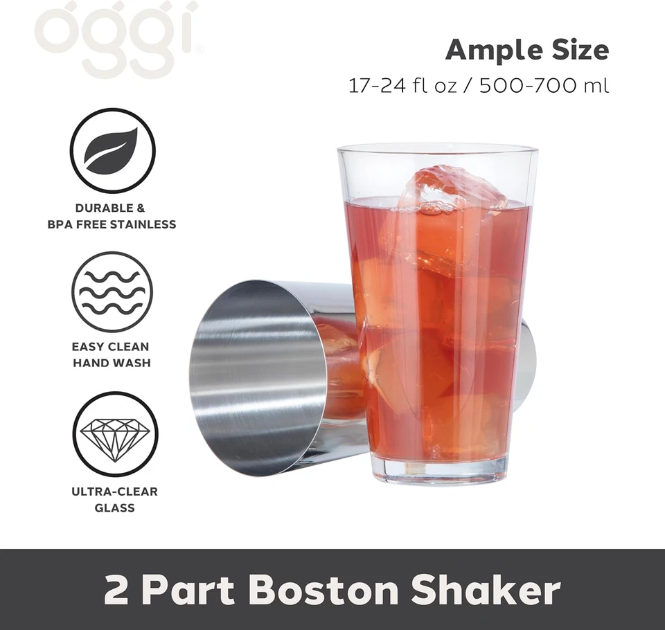Коктейльный шейкер Boston - стекло/нержавеющая сталь, 17 унций/24 унции - классический профессиональный... - Изображение 2 из 4