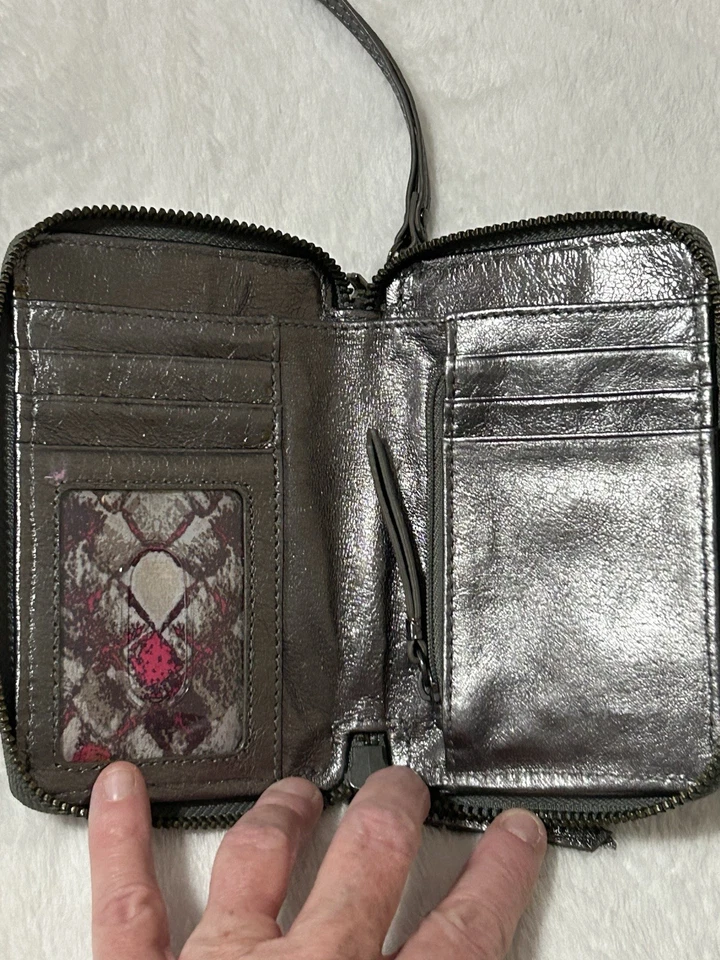 Elliot Lucca silver pewter Woven Leather Organizer Wristlet Wallet - Image 4 of 4