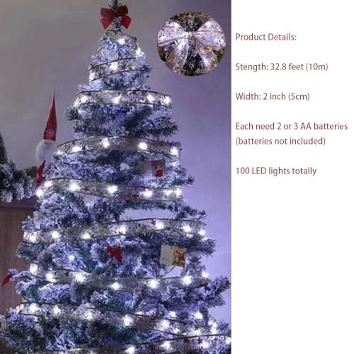Christmas Tree Decorations Ribbon Lights, 32ft 100 LED String 10m-100LED Silver - Picture 4 of 7