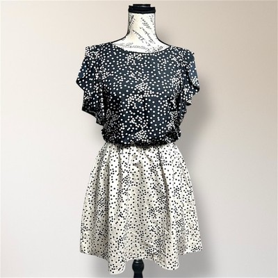 Armani Exchange Polka Dot Mini Dress Ruffle Black Cream Spring Wedding Guest
