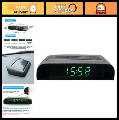 Solar Powered LCD Clock - Luminous Stick-On Car Clock with Temperature Display