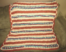 VTG Crochet Afghan Lap Granny Blanket Throw Stripes Handmade Multicolor 43 x 42