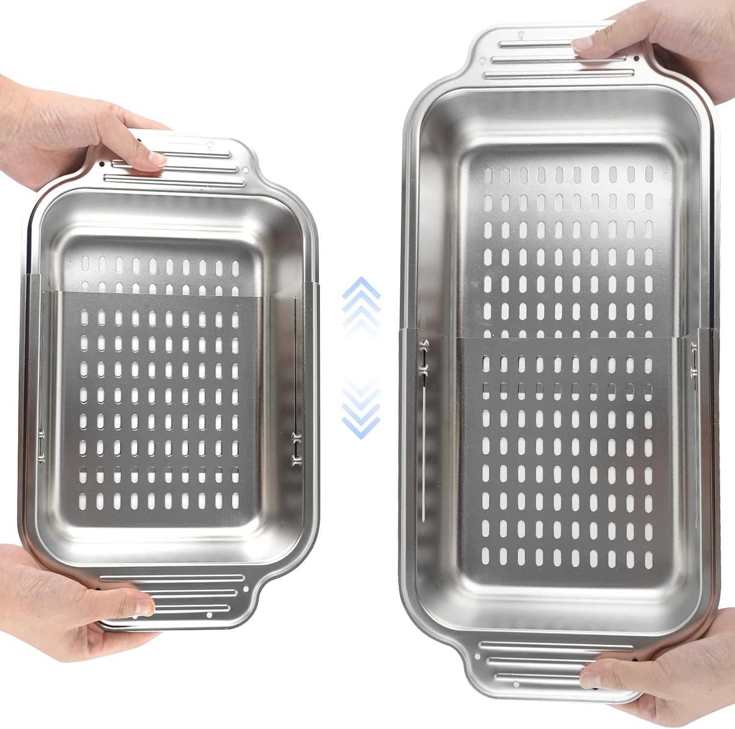 Extendable Over the Sink Colander Strainer Fruits and Vegetables Drain Basket