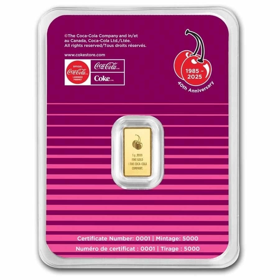 Cherry Coke - 1 gram BAR .9999 Fine Gold Bar Pamp Suisse COA  - In Stock