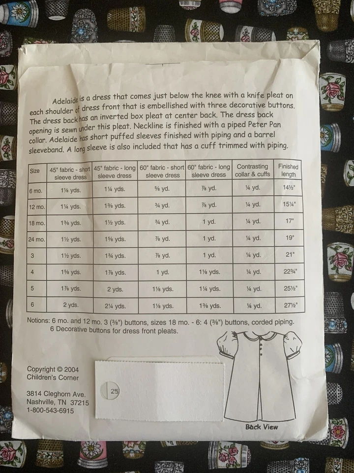 *OOP* NEW Children's Corner Pattern #252 “Adelaide” Sizes 6-24 Months. Uncut/FF - Image 3 of 3