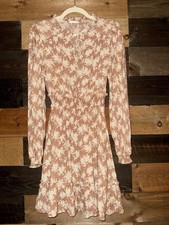 Blu Pepper Tan Cream Floral Print Women  s Dress Large L