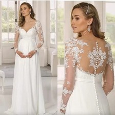 Simple A-Line Wedding Dresses V-Neck Long Sleeves Lace Appliques Bridal Gowns