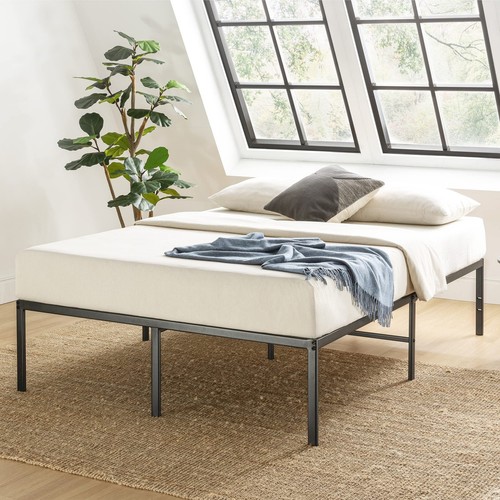 16 Inch Metal Platform Bed Frame, Heavy Duty Steel Slats, Black, Queen