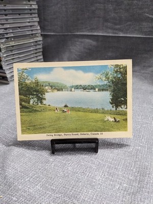 Vintage Swing Bridge Parry Sound Ontario Canada Krom-O-Graph Postcard