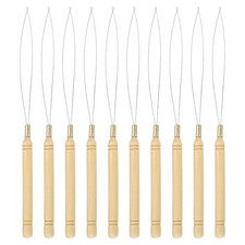 10 Pcs Wooden Handle Hair Extension Loop Needle Threader, Pulling Hook Tool