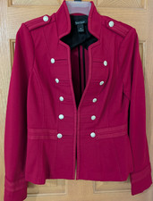 White House Black Market Raspberry Red Military Style Knit Blazer Jacket Sz 10 M