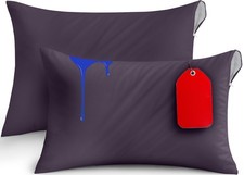 King Size Zippered Pillow Protectors, 2 Pc Waterproof Encasement, Purple
