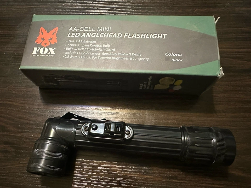 Fox Outdoor Products LED Mini Anglehead Flashlight 4 Color Lenses Belt Clip Blk - Image 4 of 4