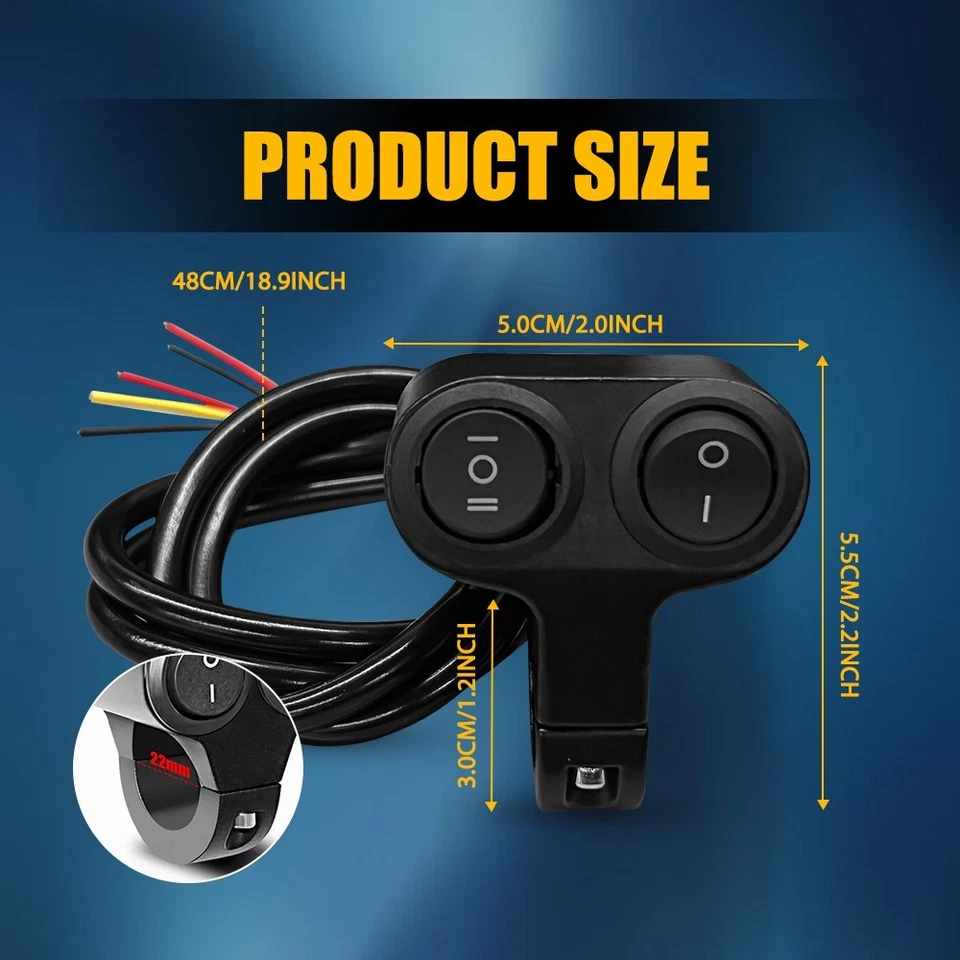 7/8" 22mm Motorcycle Switches Handlebar Mount ON-OFF Button Headlight FogLight N - Image 3 of 4