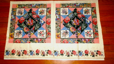 2 VTG PINK BLUE PURPLE BEIGE FLORAL COTTON CUT SEW FABRIC PILLOW PANELS EA 18X22