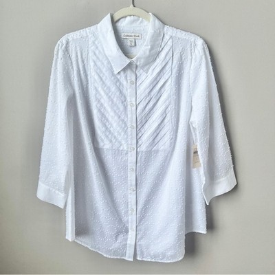 Coldwater Creek Tuxedo Top Women's XL New NWT White Swiss Dots Cotton Classic