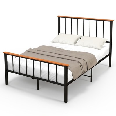 Full Size Metal Platform Bed Frame Mattress Foundation w/ Headboard Industrial